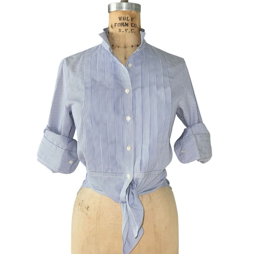 J. Crew Blue and White Striped Tie-Front Button Down Shirt